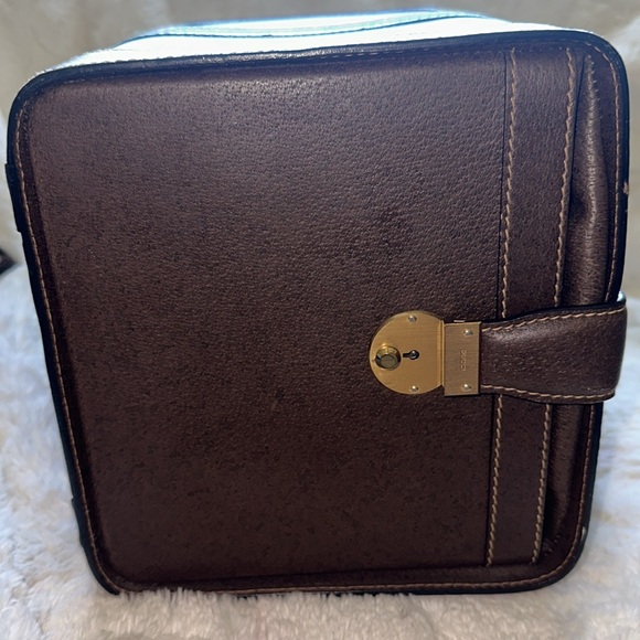 GUCCI Brown Gucci web Train case Authentic Rare Vintage w/ keys Clean Pristine - Picture 5 of 13